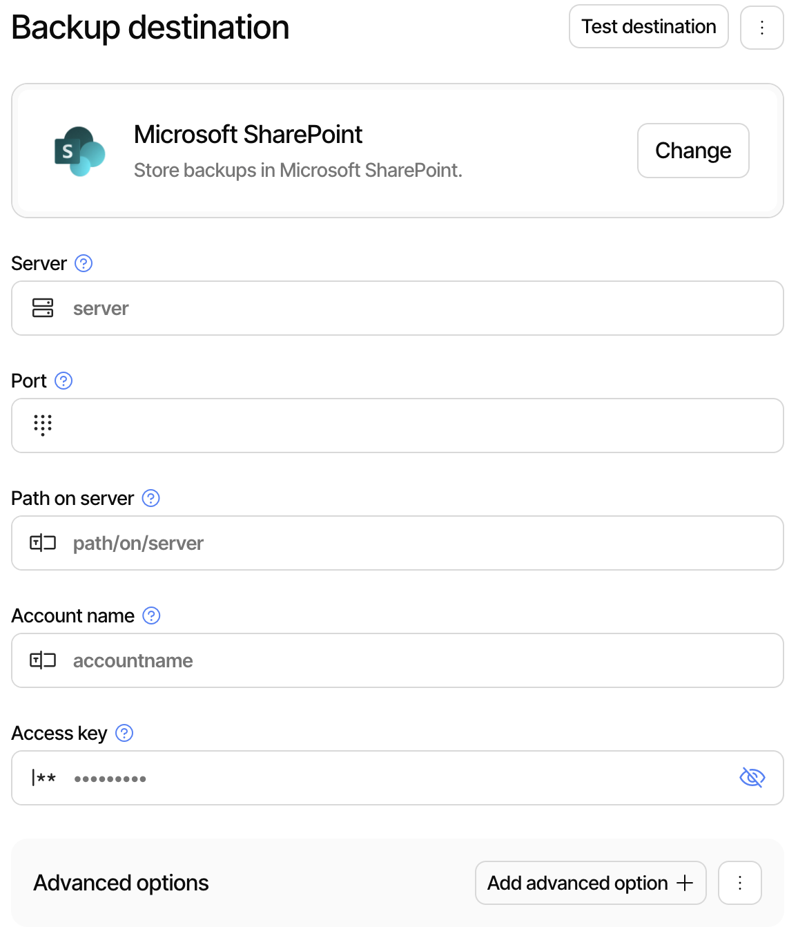 Configure Sharepoint destination
