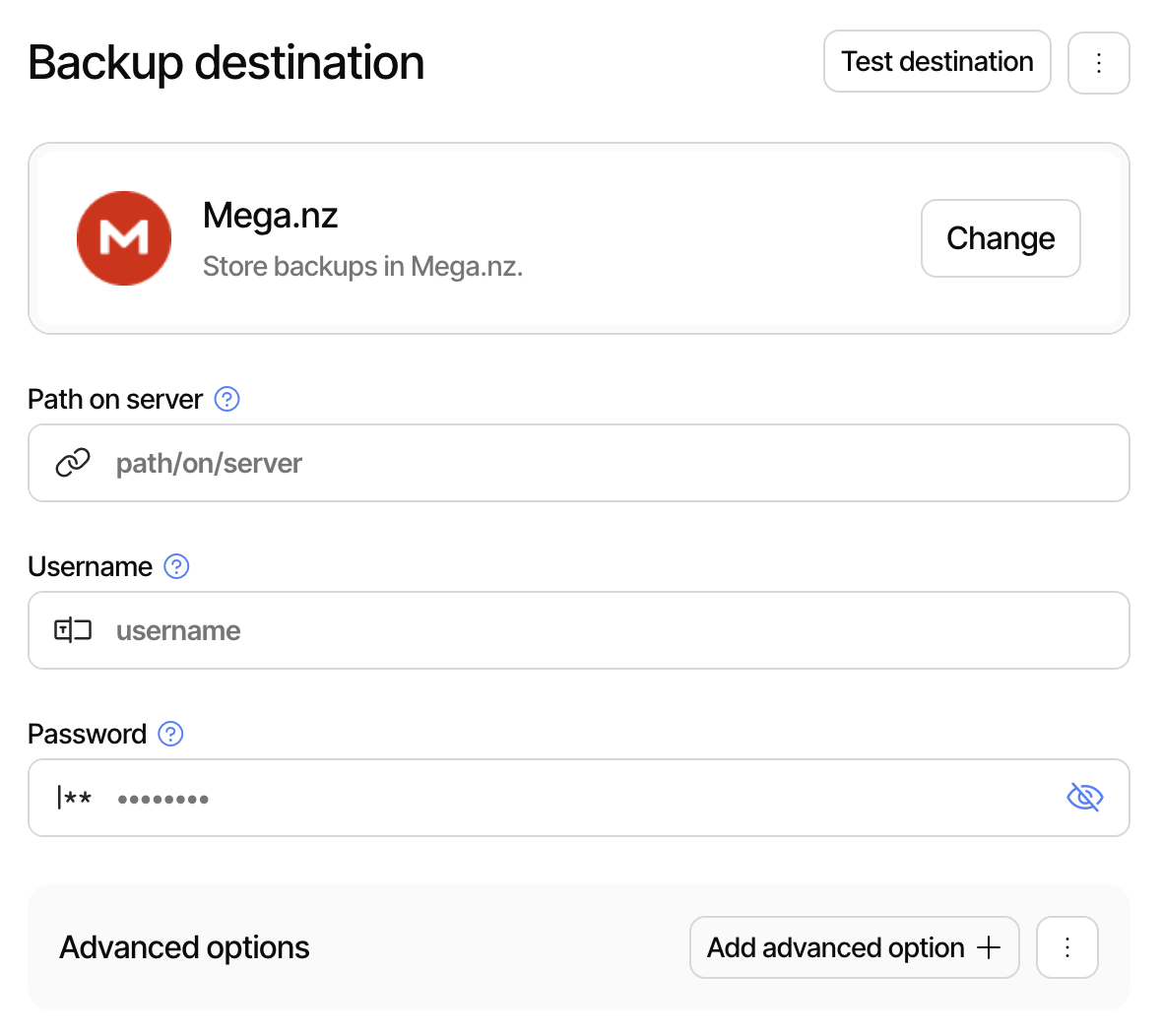 Configure the Mega.nz destination