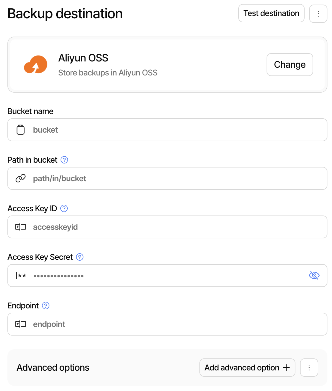 Aliyun OSS destination configuration