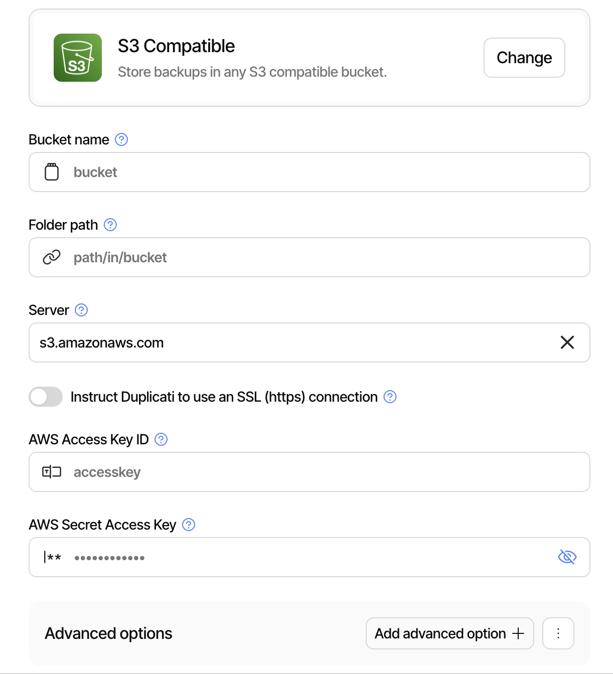 View of the configuration of an S3 bucket