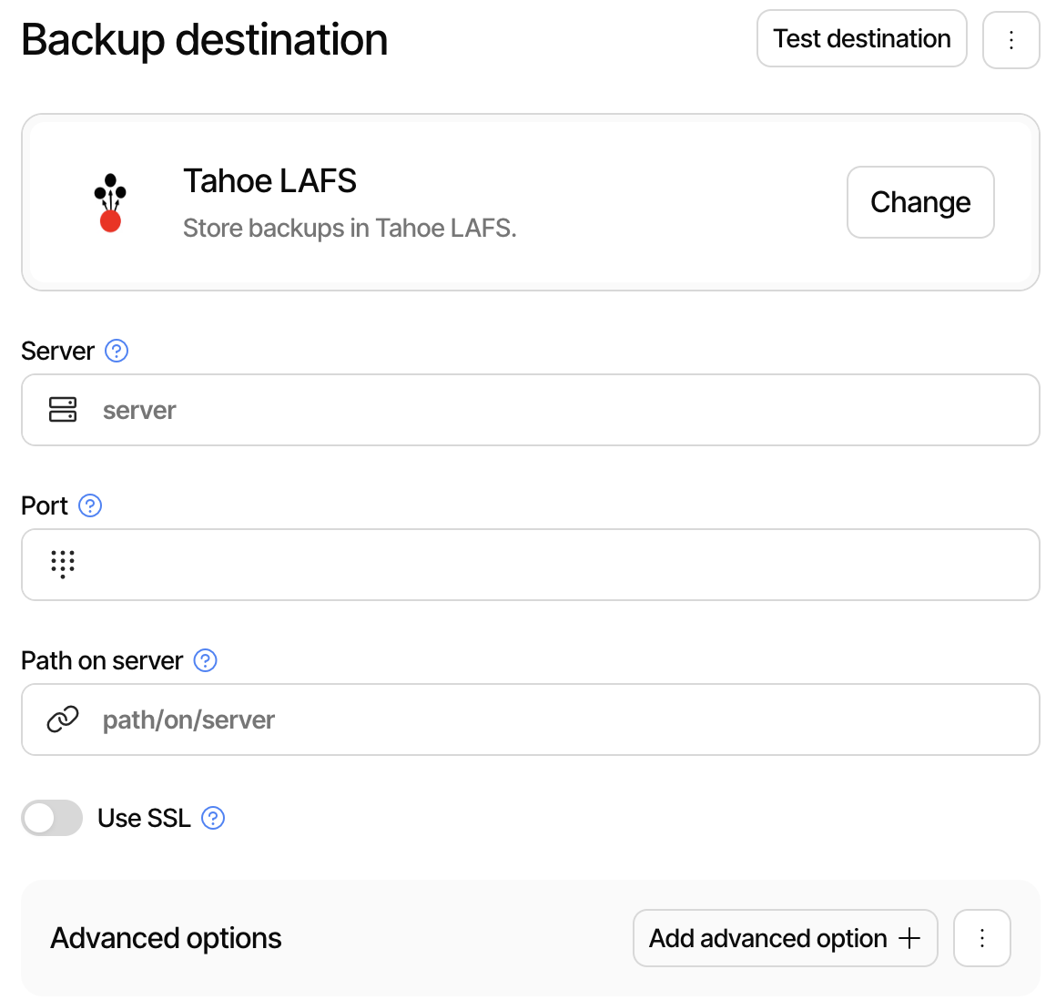 Configure the Tahoe LAFS destination