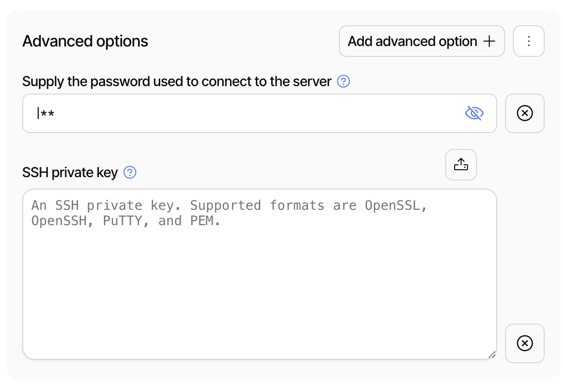 Advanced options shown for the SFTP backend