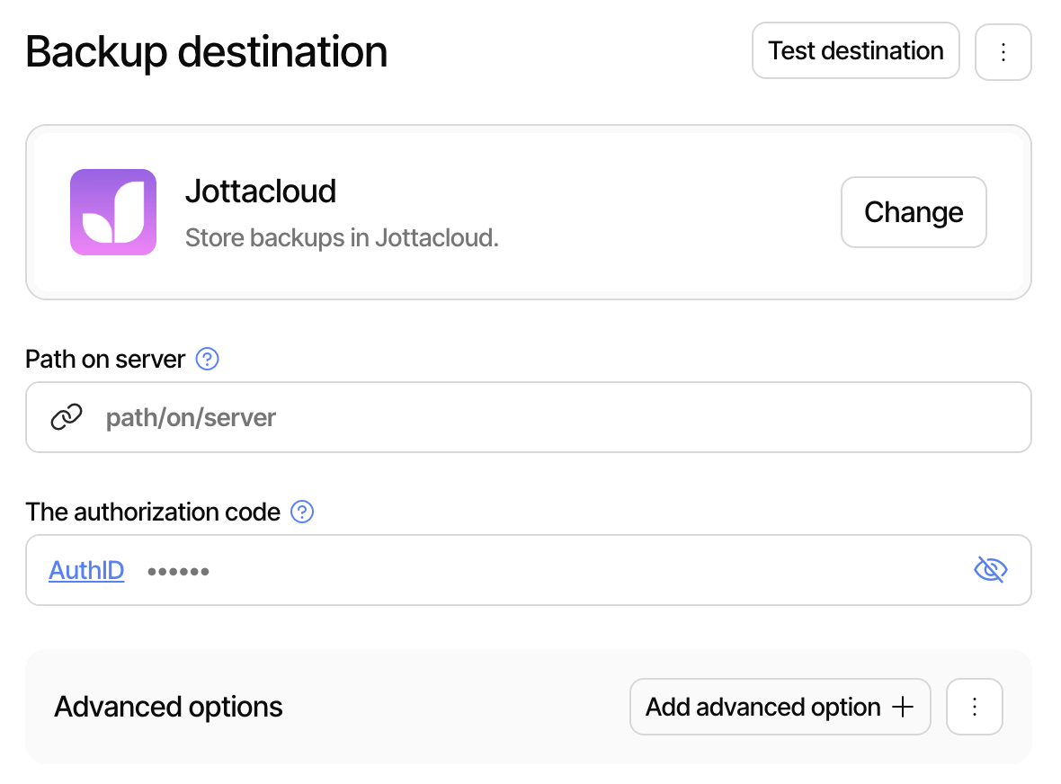 Jottacloud destination configuration