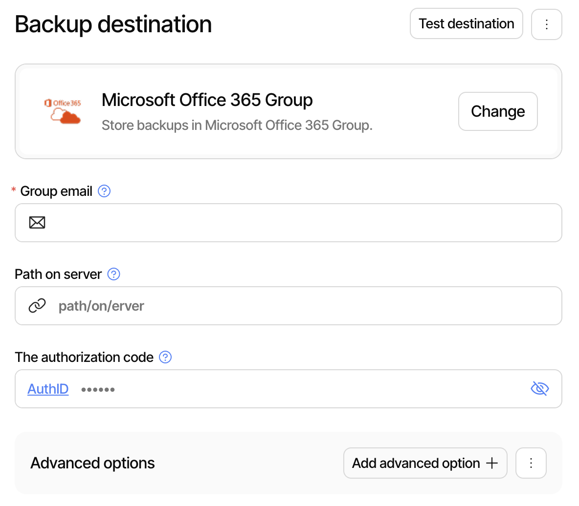 Microsoft Group destination configuration
