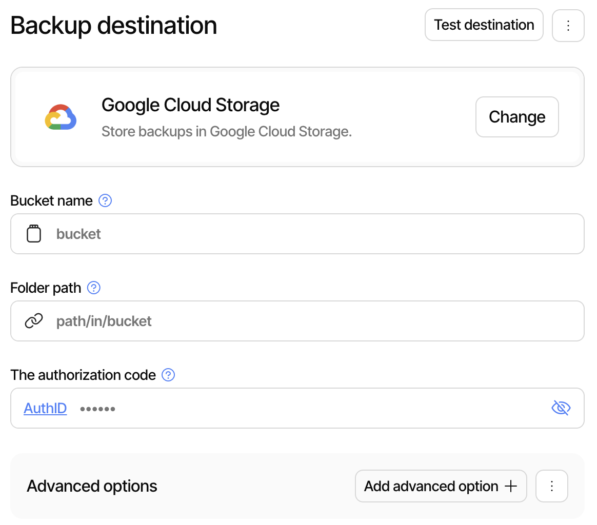 Configuring Google Cloud Storage destination