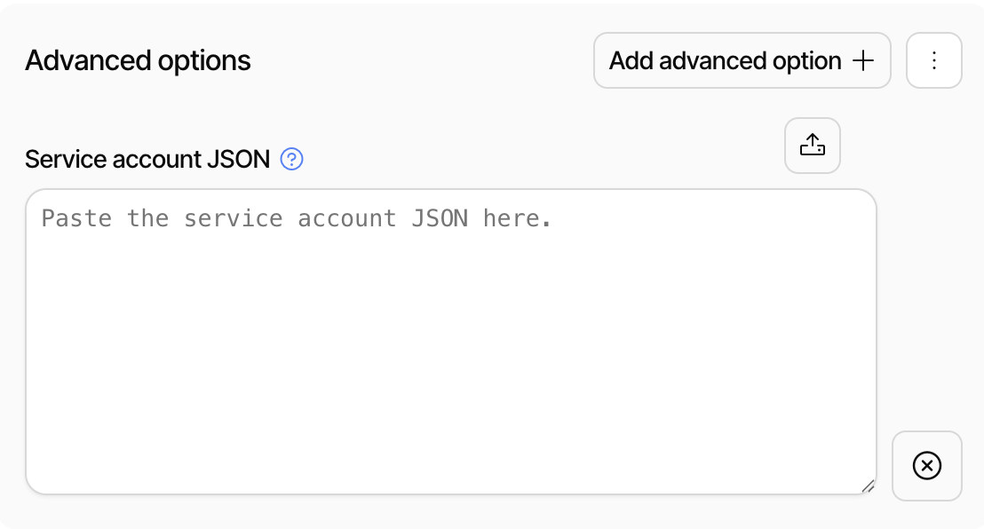 Entering Service Account JSON