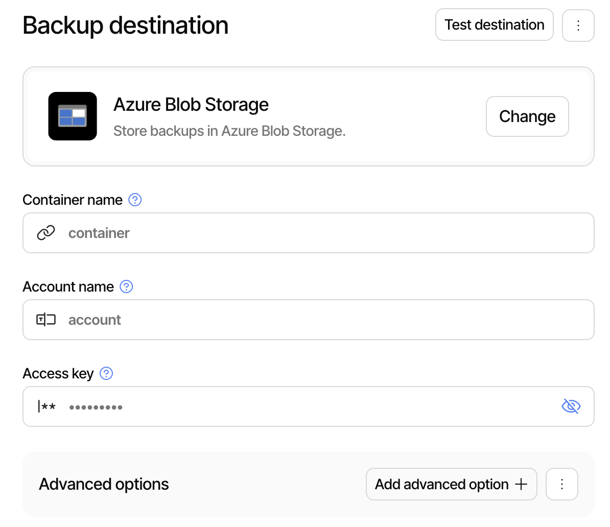 Configuring Azure Blob Storage destination